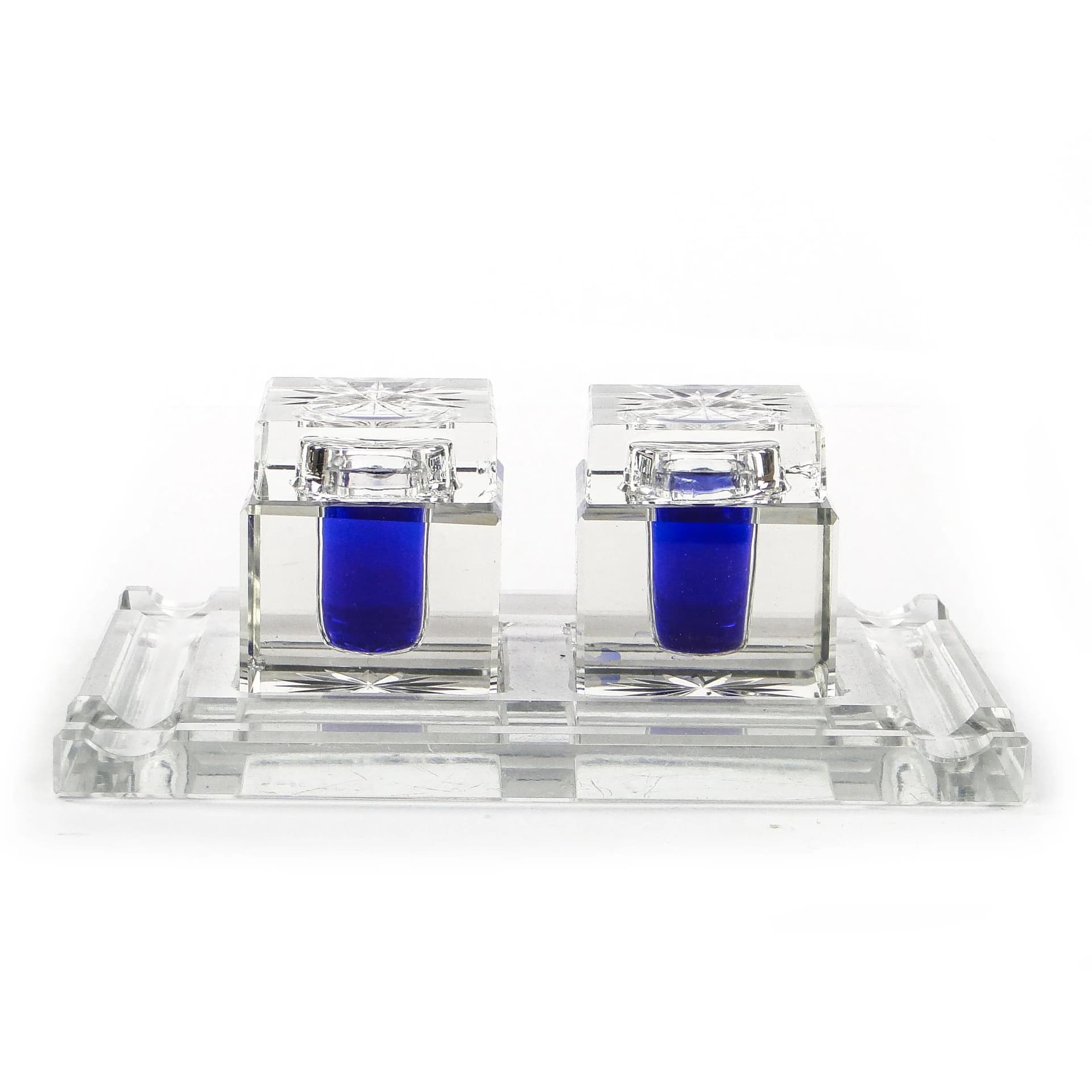 Pair of Desk Inkwells, transparent crystal glass, Poland, early 20th c. - 9705