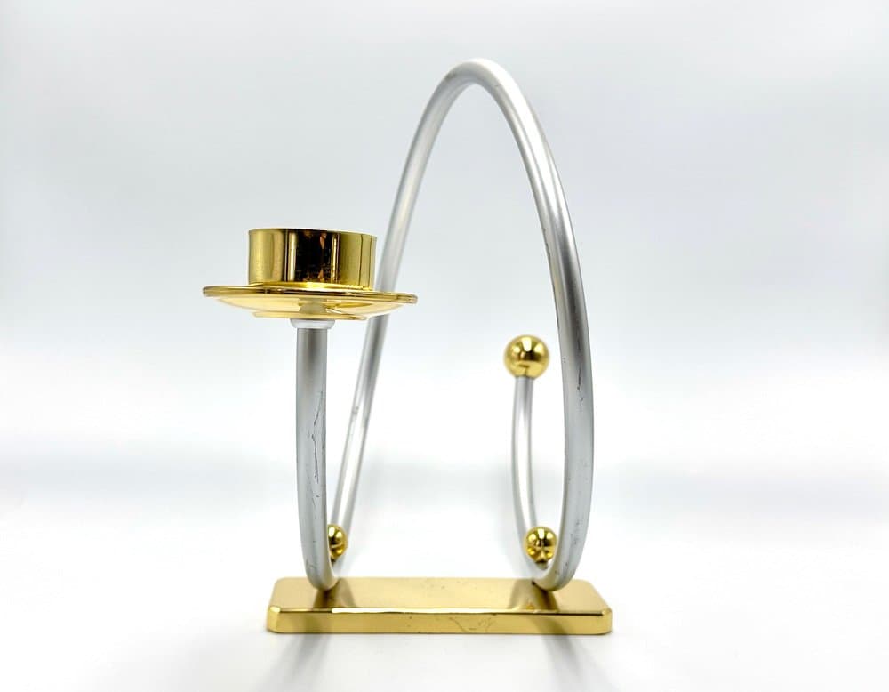 Świecznik postmodernistyczny, aluminium srebrny, mosiądz złoty, Niemcy, lata 80. - 155857