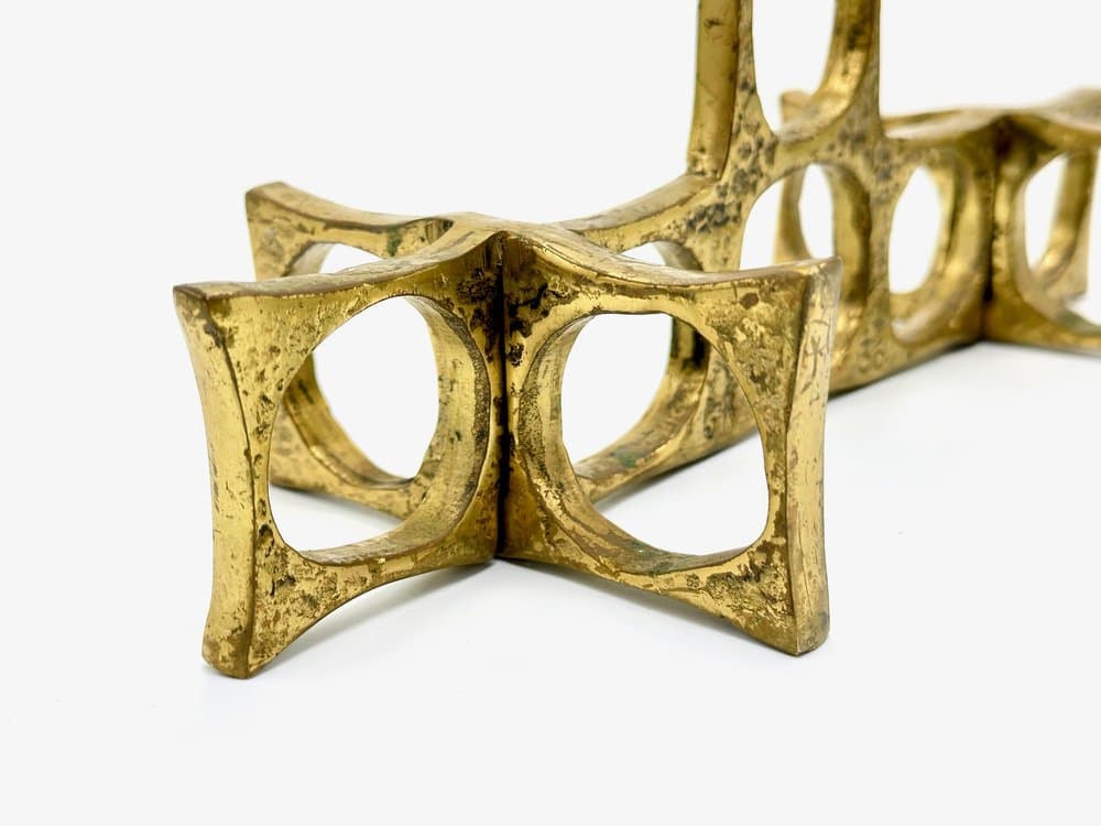 Świecznik brutalistyczny, złoty, brąz, proj. H. Goll, Austria, lata 70. - 155879