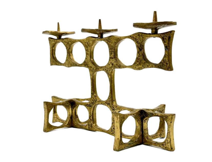 Świecznik brutalistyczny, złoty, brąz, proj. H. Goll, Austria, lata 70.
