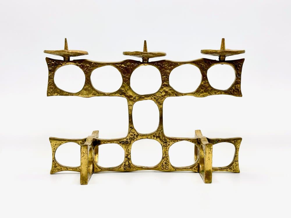 Świecznik brutalistyczny, złoty, brąz, proj. H. Goll, Austria, lata 70. - 155874