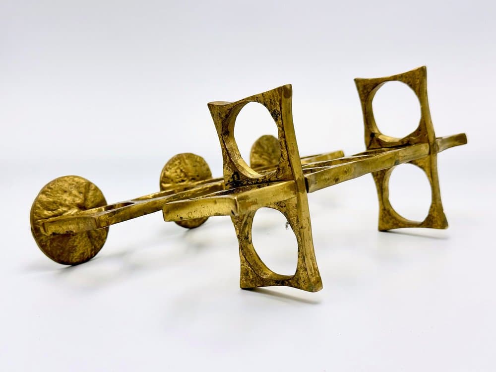 Świecznik brutalistyczny, złoty, brąz, proj. H. Goll, Austria, lata 70. - 155877