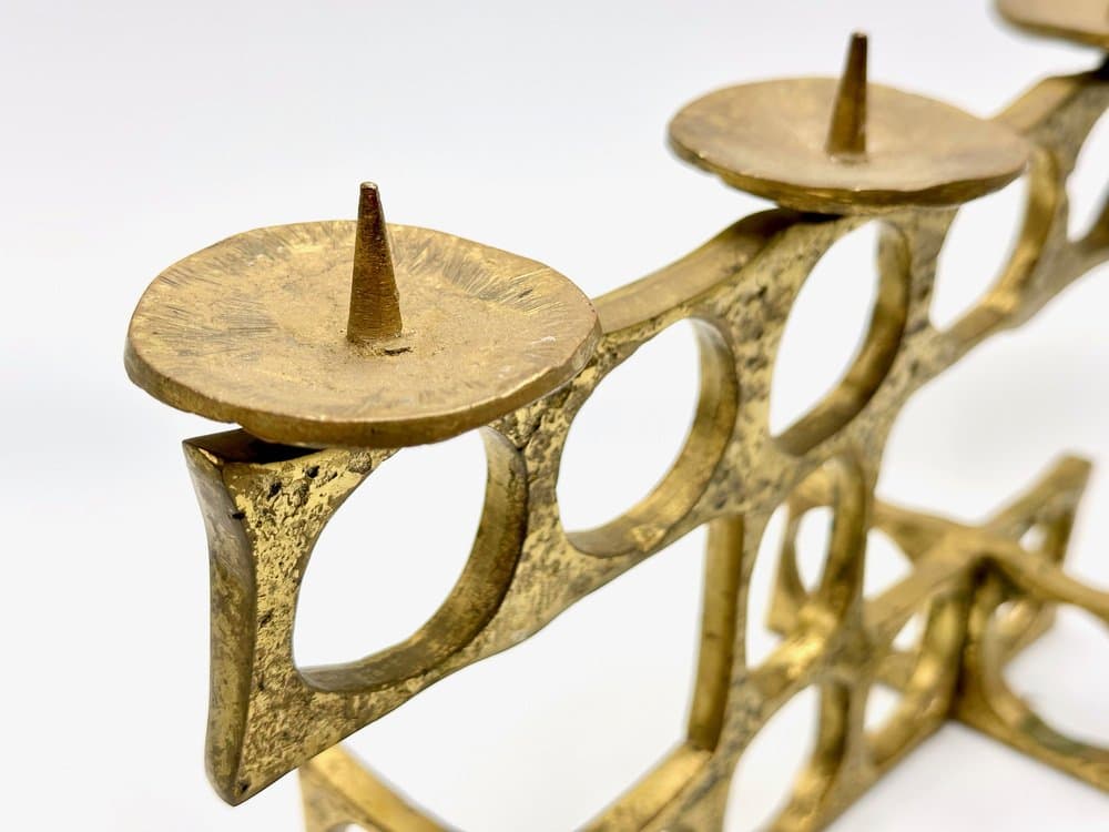 Świecznik brutalistyczny, złoty, brąz, proj. H. Goll, Austria, lata 70. - 155878