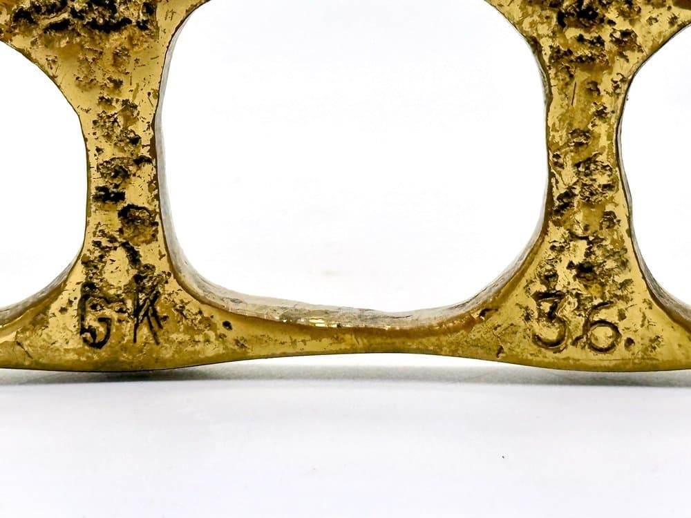 Świecznik brutalistyczny, złoty, brąz, proj. H. Goll, Austria, lata 70. - 155880