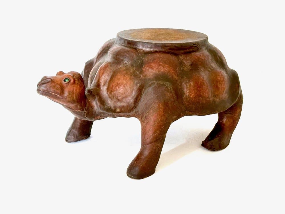 Figura żółwia, brązowy, skóra naturalna, lata 60. - 155883