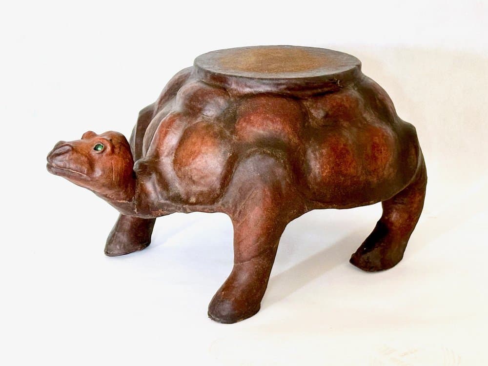 Figura żółwia, brązowy, skóra naturalna, lata 60. - 155891