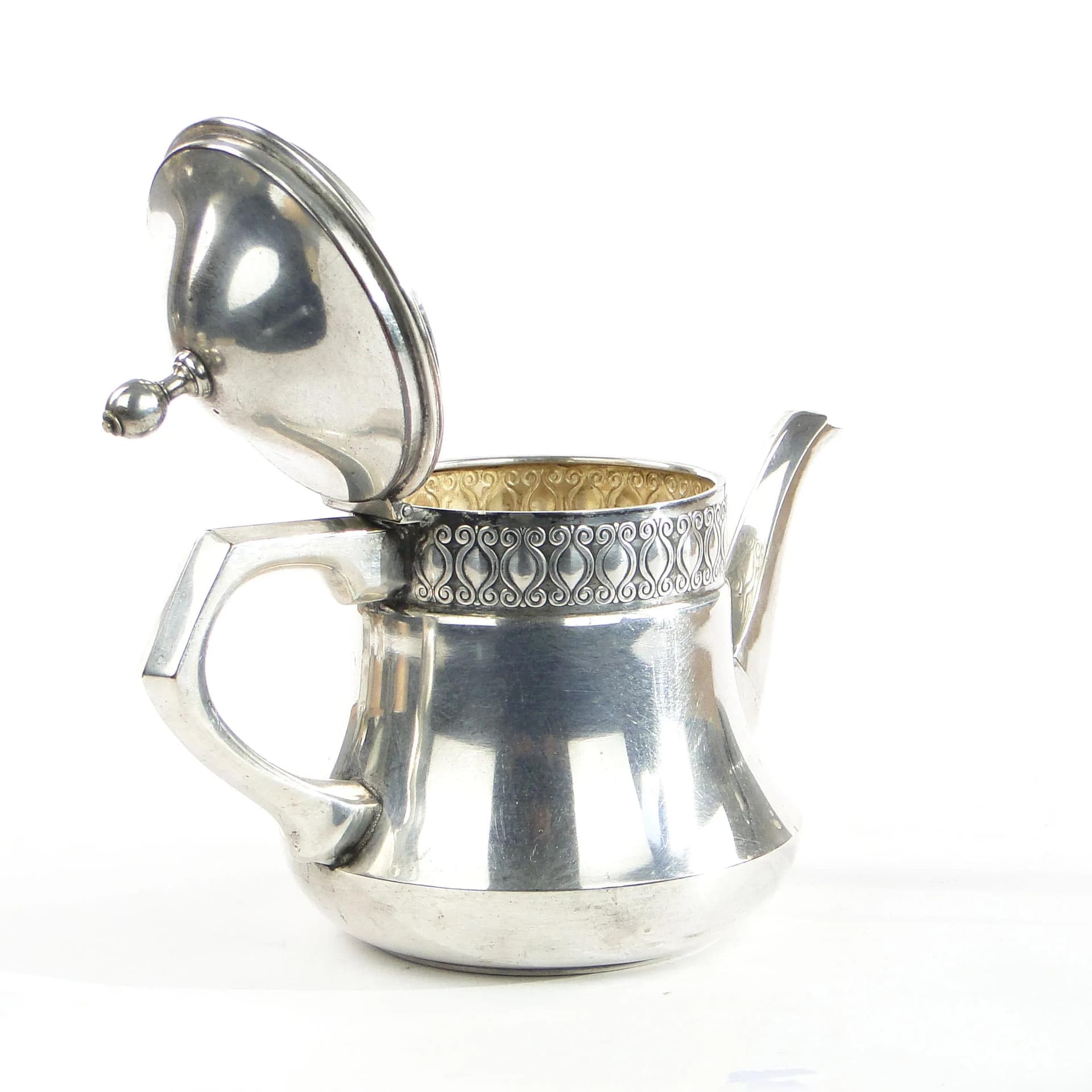 Imbryk secesyjny, mosiądz posrebrzany srebrny, WMF, Niemcy, początek XX w. - 9696