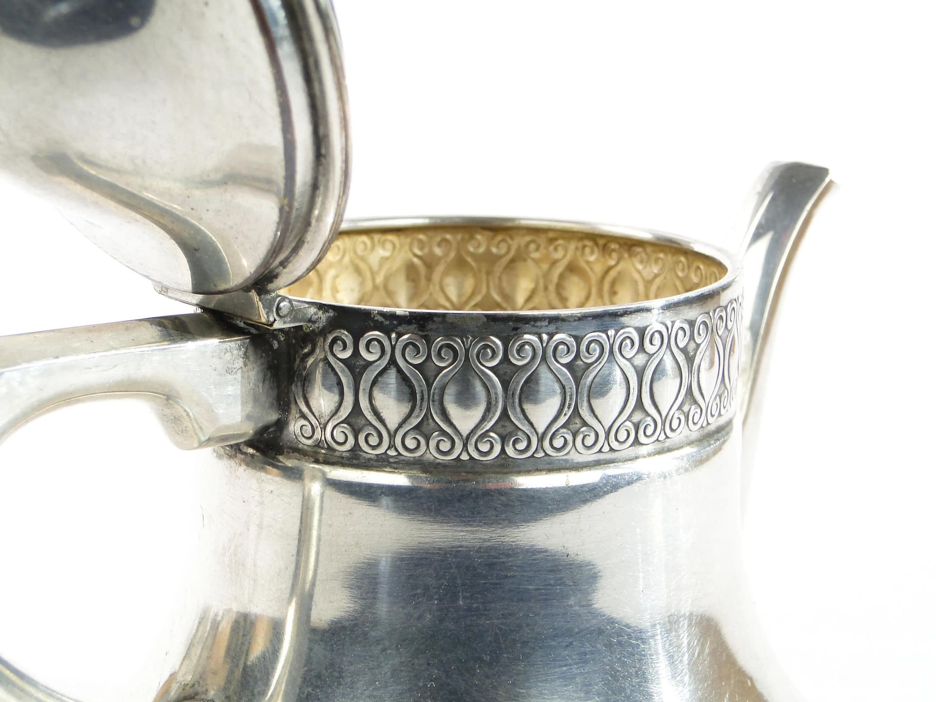 Imbryk secesyjny, mosiądz posrebrzany srebrny, WMF, Niemcy, początek XX w. - 9697