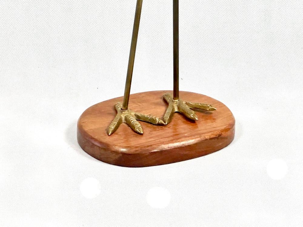 Figurka czapli, teak brązowy, mosiądz złoty, Dania, lata 60. - 155926