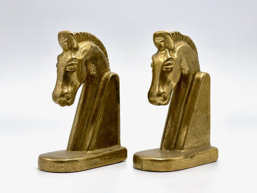 Para podpórek do książek Trojan, złoty, mosiądz, lata 60. - 155941