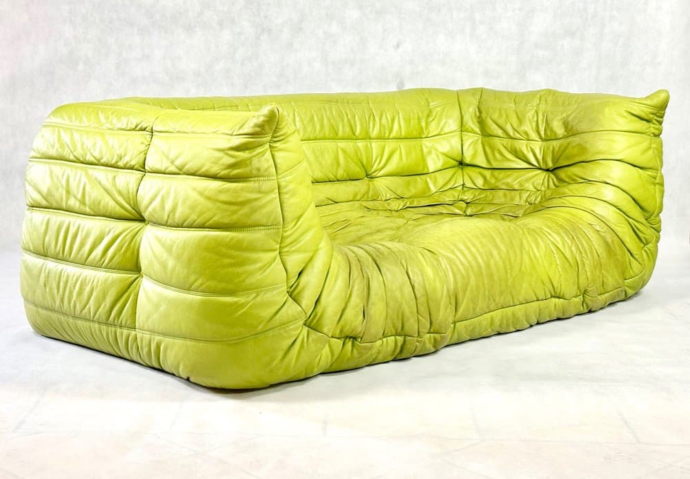 Sofa trzyosobowa Togo, zielony, skóra, proj. M. Ducaroy, Ligne Roset, Francja, 2010s - 155961