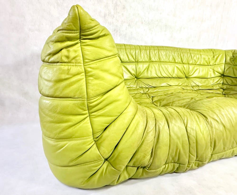 Sofa trzyosobowa Togo, zielony, skóra, proj. M. Ducaroy, Ligne Roset, Francja, 2010s - 155965