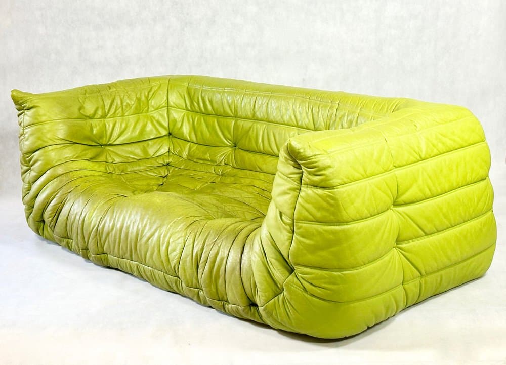 Sofa trzyosobowa Togo, zielony, skóra, proj. M. Ducaroy, Ligne Roset, Francja, 2010s - 155960