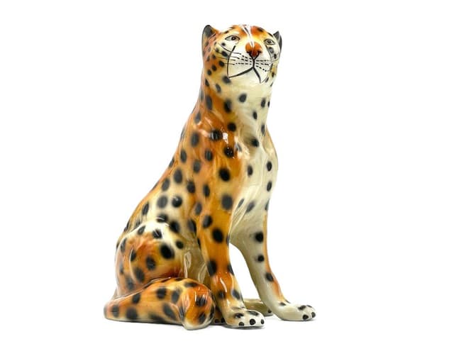 Figurka geparda, multikolor, ceramika, Włochy, lata 60. - WYMIARY