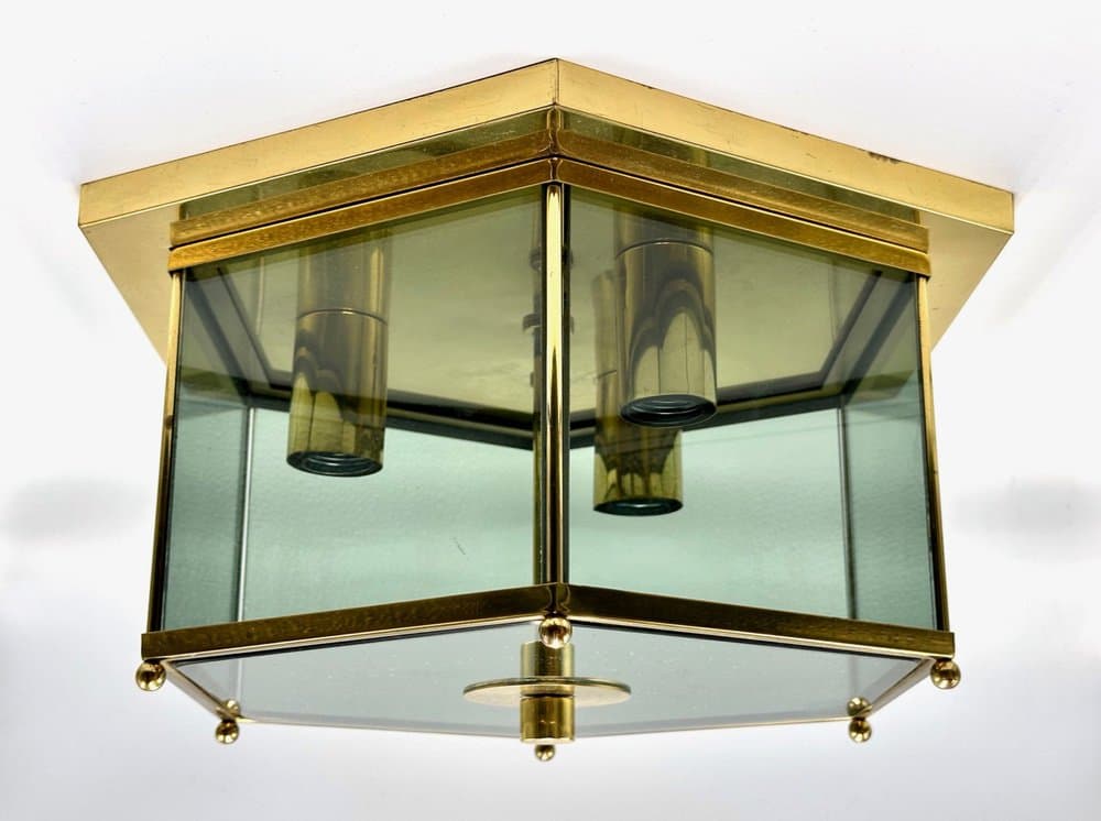 Ceiling lamp, modernist, golden brass, smoked glass, by L. Colani, Germany, 1970s. - 156020