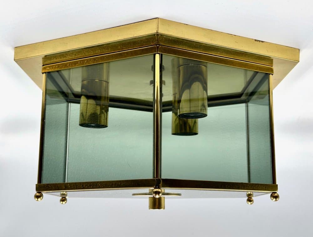 Ceiling lamp, modernist, golden brass, smoked glass, by L. Colani, Germany, 1970s. - 156021