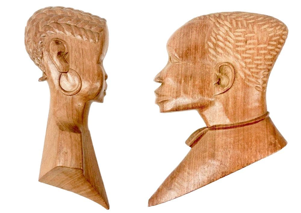 para rzeźb ściennych, African, brąz jasny, teak, lata 60.
