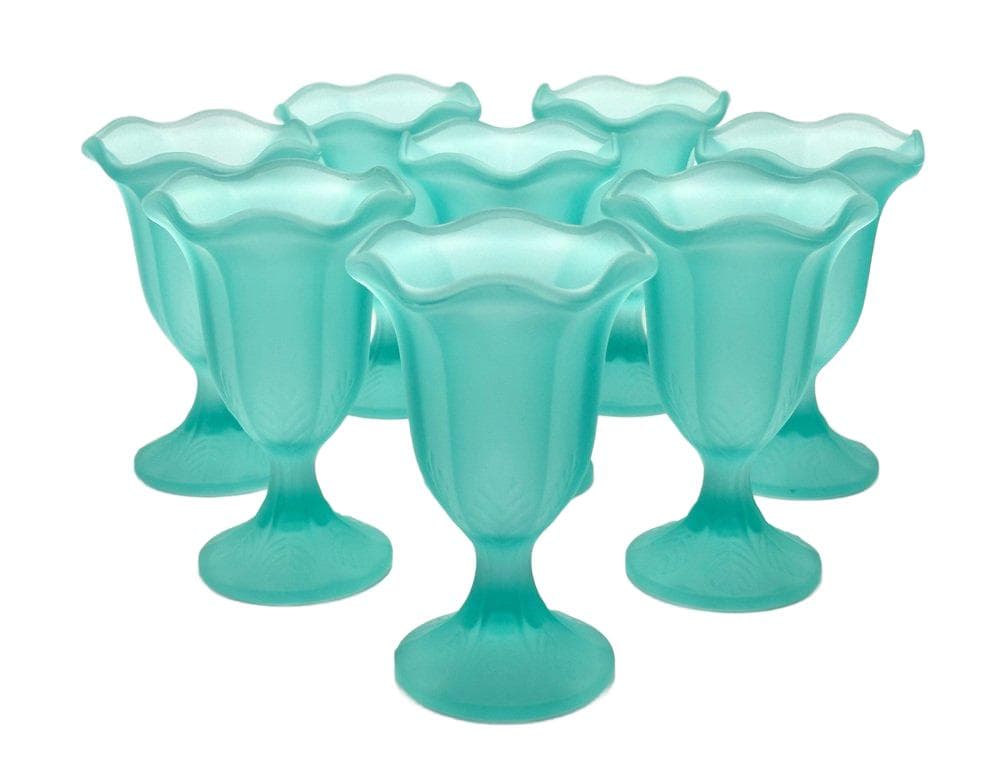 komplet pucharów deserowych Tulip, turkusowe szkło matowe, Luksemburg, lata 60.