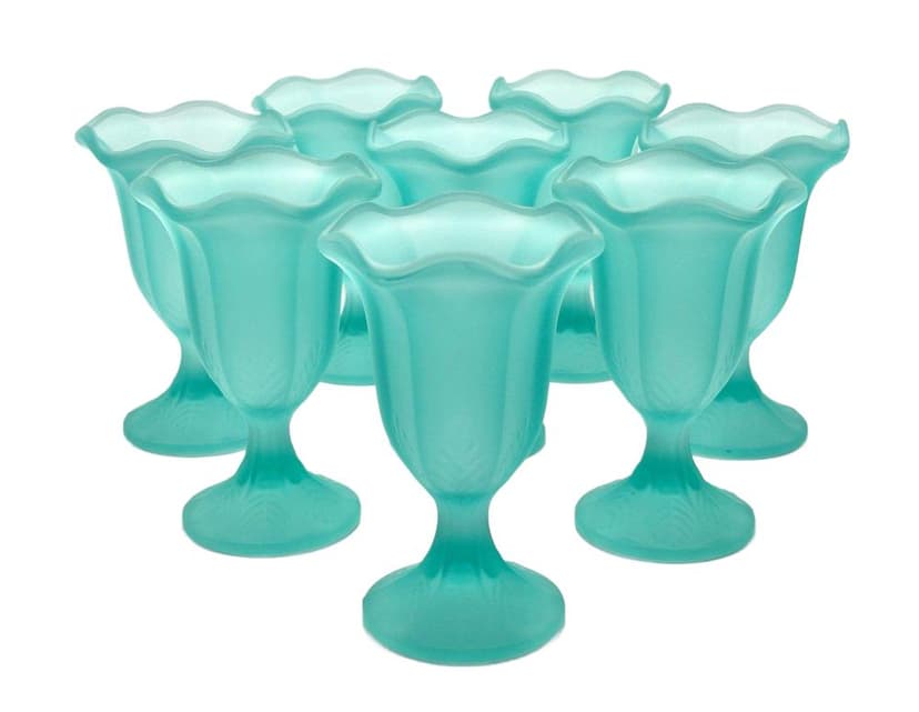 komplet pucharów deserowych Tulip, turkusowe szkło matowe, Luksemburg, lata 60.