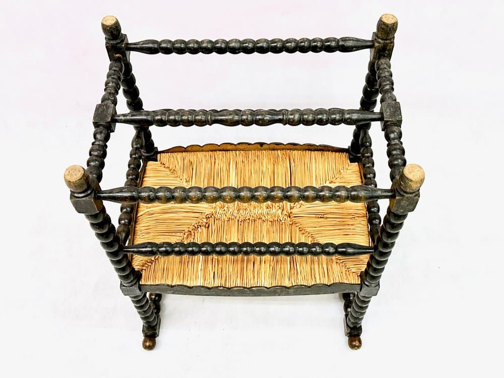 Ławka Jacobean, ebonizowany dąb czarny, słoma beżowa, Niderlandy, XIX w. - 156136