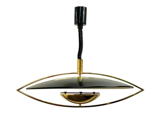 Pendant lamp, black, golden brass, Hillebrand, Germany, 1970s. - DIMENSION