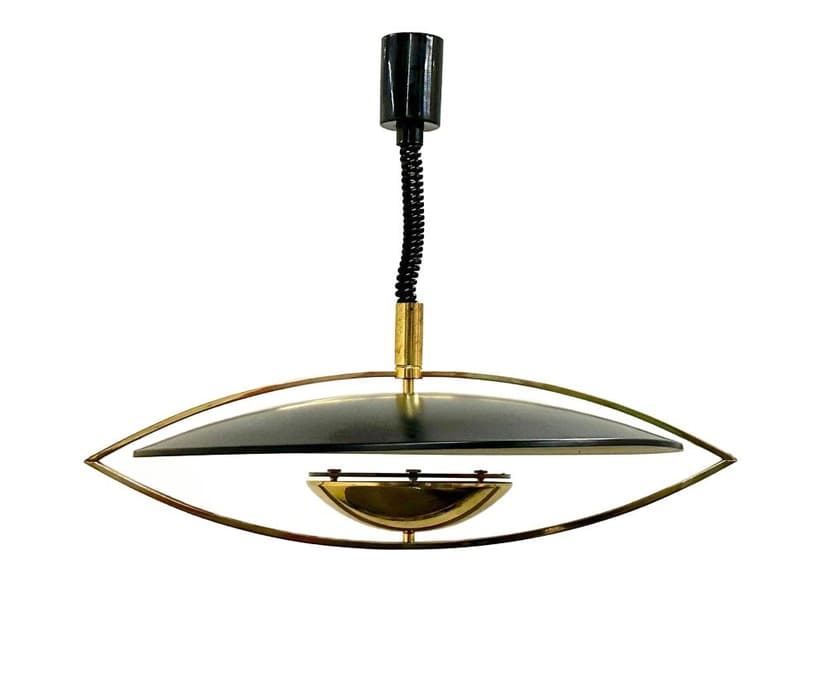 Pendant lamp, black, golden brass, Hillebrand, Germany, 1970s.