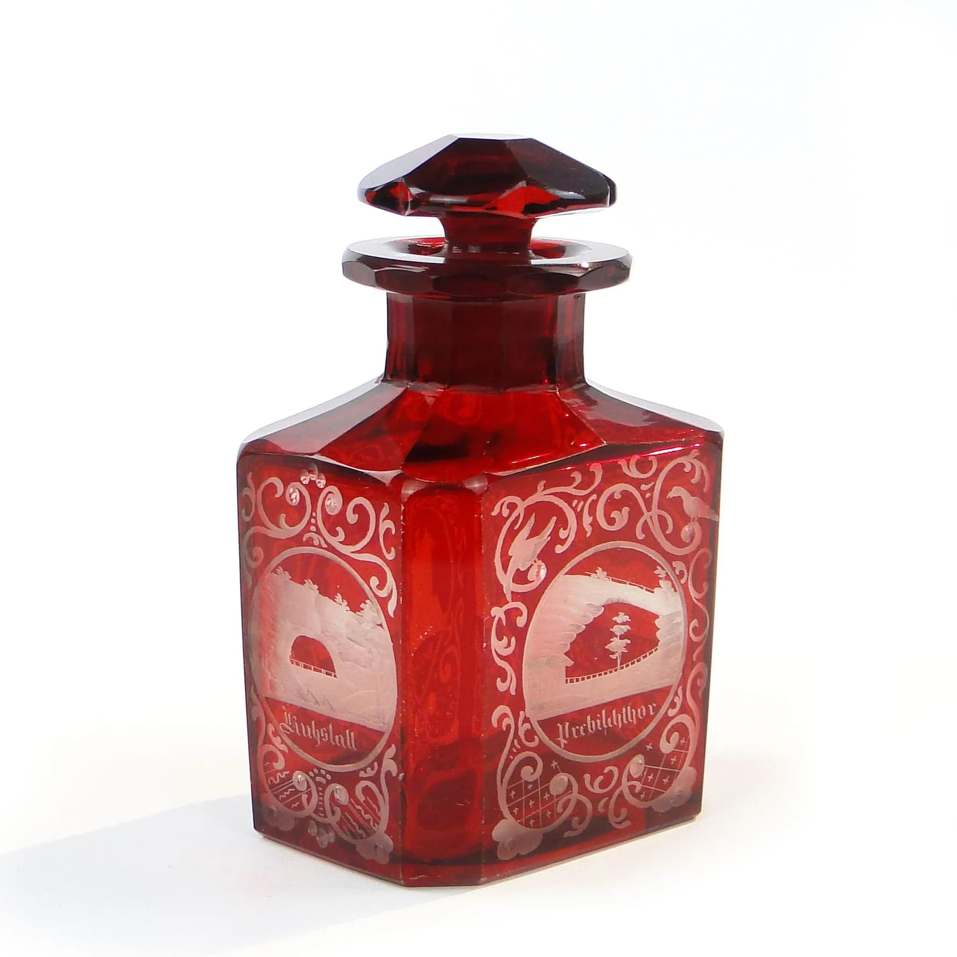 Herbatnica biedermeier, szkło rubinowe, Prusy, Niemcy, XIX w. - 9669