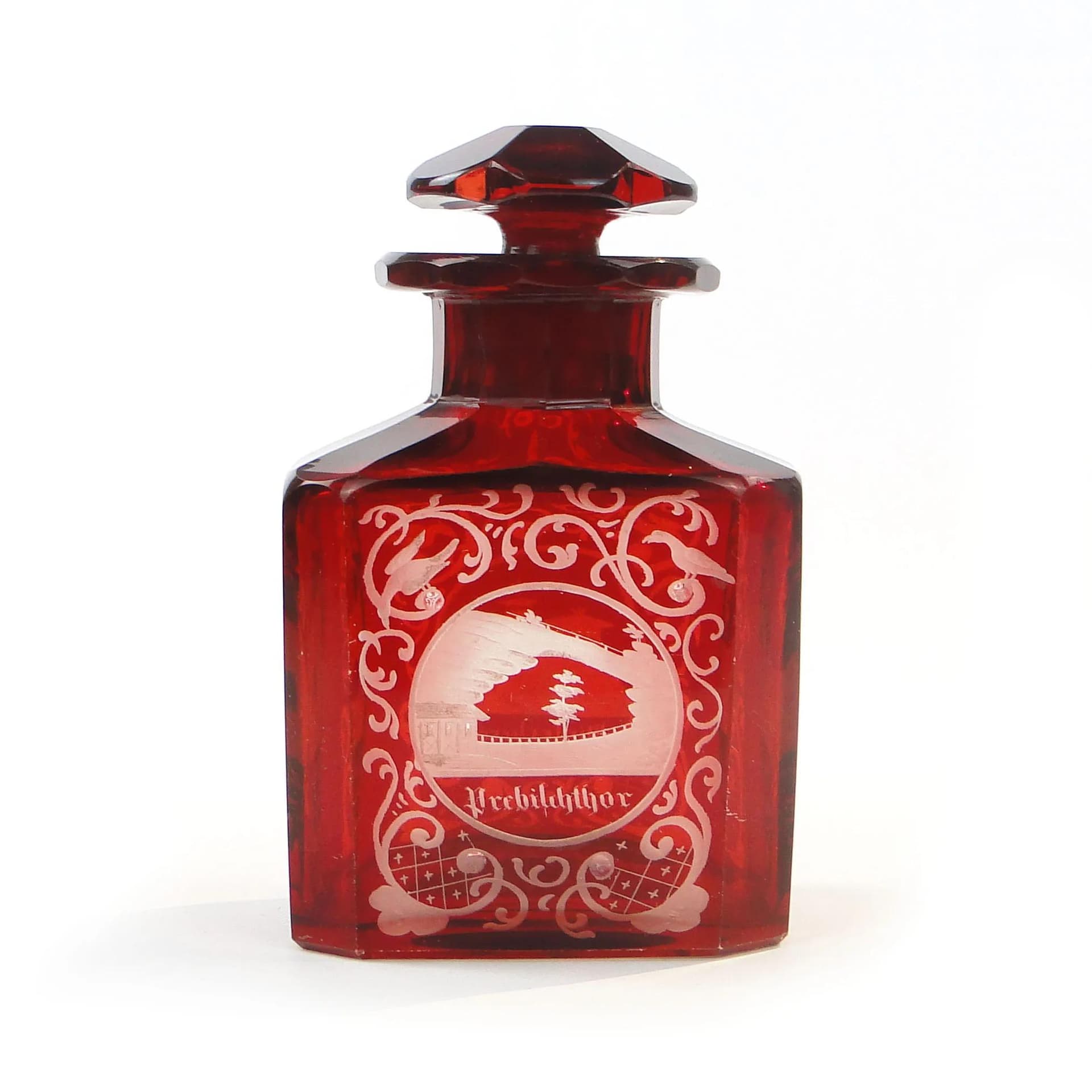 Herbatnica biedermeier, szkło rubinowe, Prusy, Niemcy, XIX w. - 9667