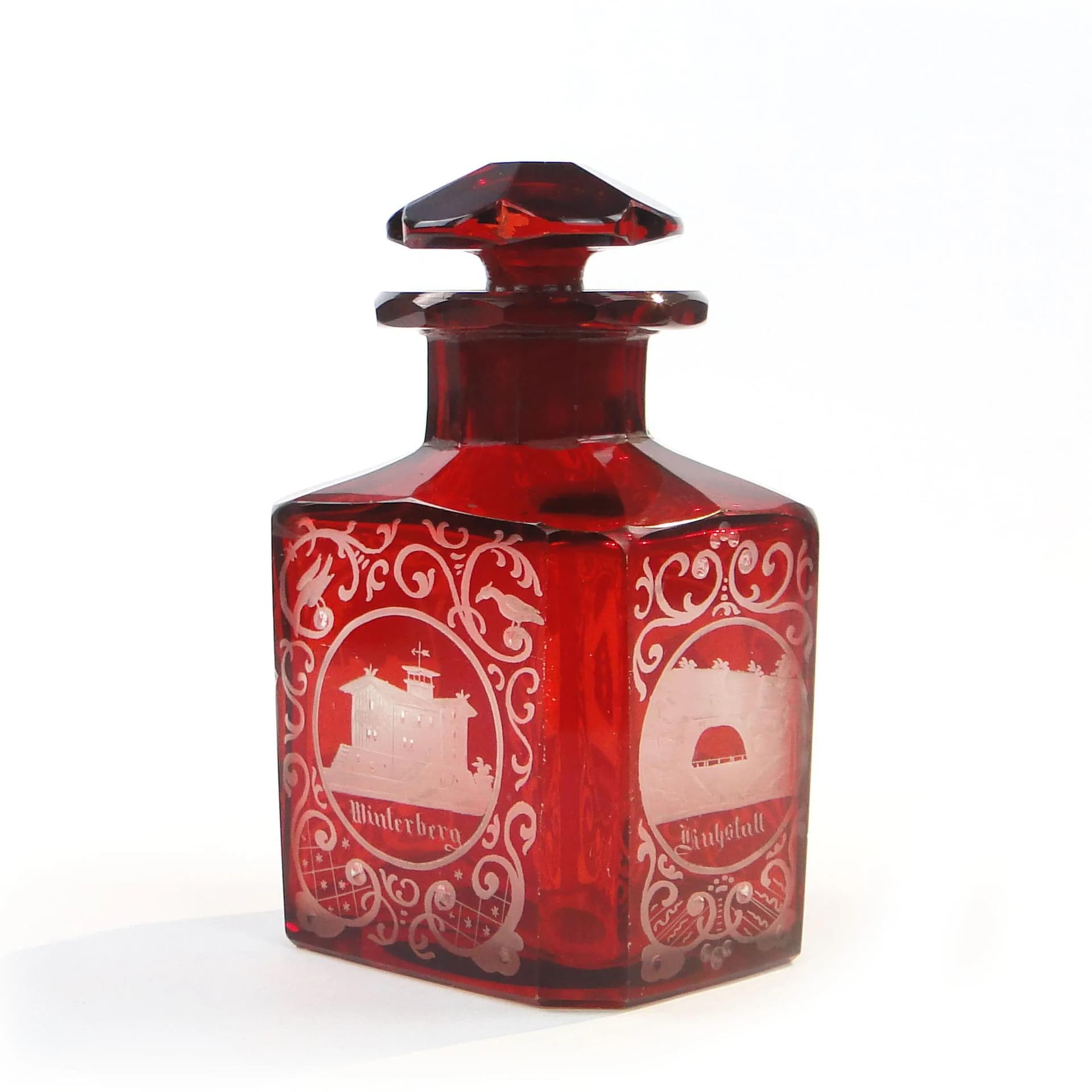 Herbatnica biedermeier, szkło rubinowe, Prusy, Niemcy, XIX w. - 9670