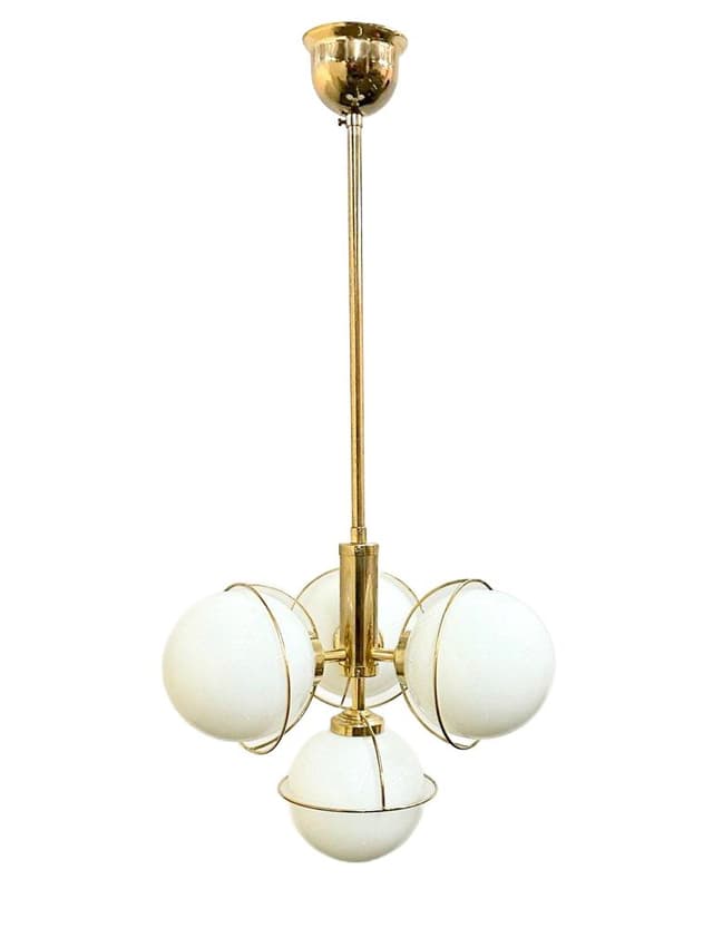 3-arm chandelier, golden, brass glass, Germany, 1980s - DIMENSION