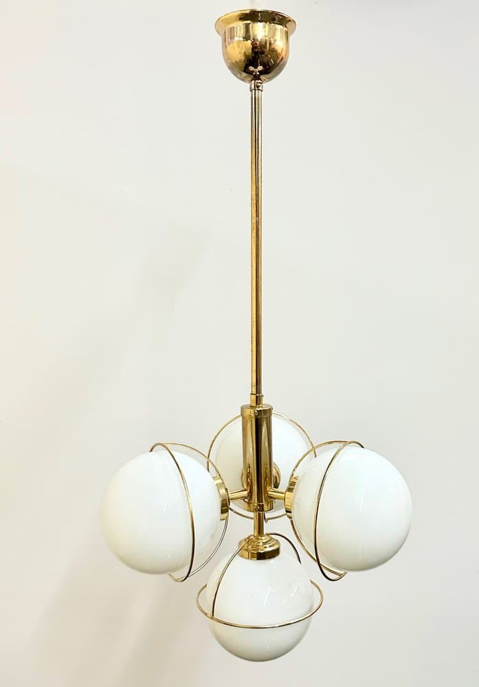 3-arm chandelier, golden, brass glass, Germany, 1980s - 156150