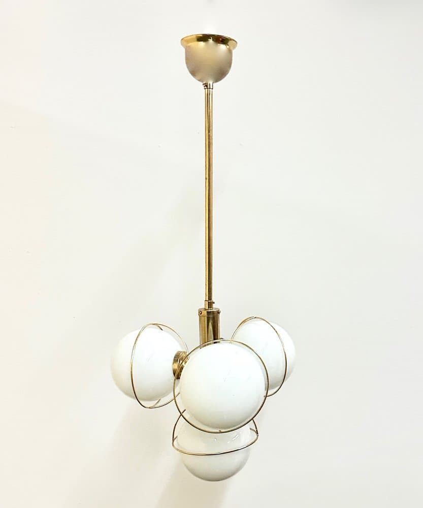 3-arm chandelier, golden, brass glass, Germany, 1980s - 156148