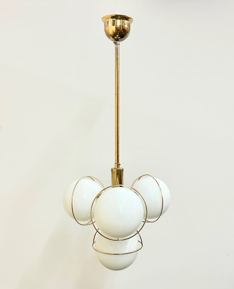 3-arm chandelier, golden, brass glass, Germany, 1980s - 156151