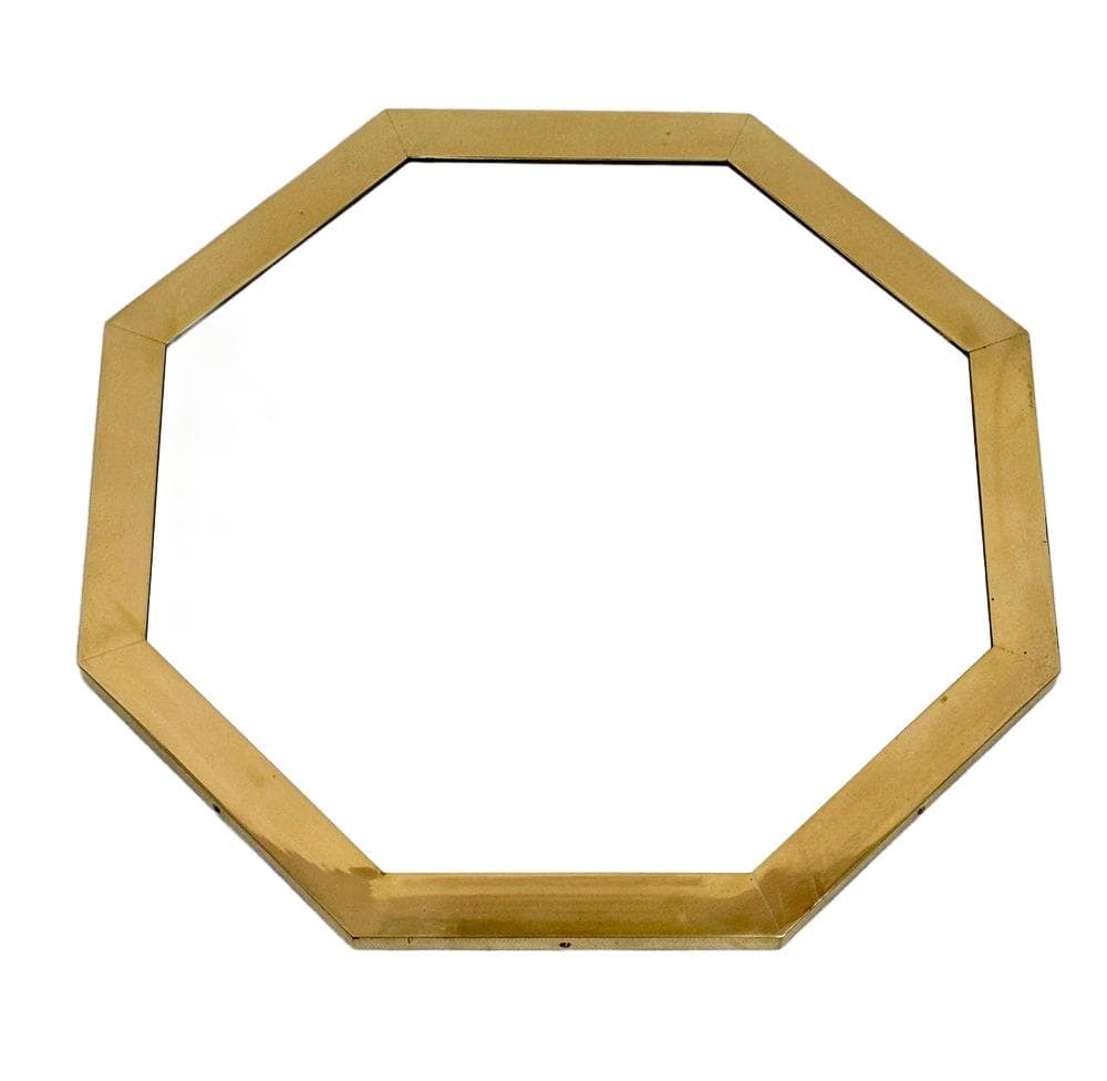 Octagonal Mirror, golden brass, Belgium, 1970s