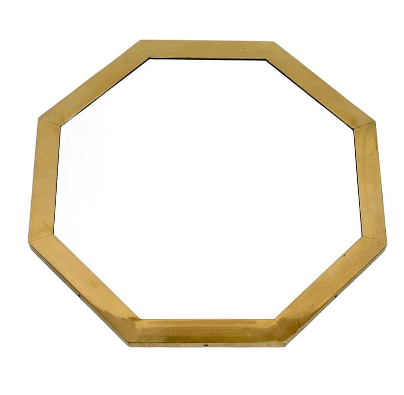 Octagonal Mirror, golden brass, Belgium, 1970s