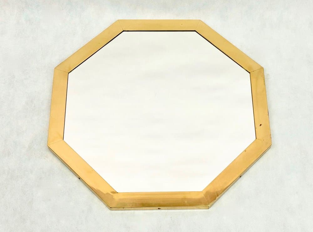 Octagonal Mirror, golden brass, Belgium, 1970s - 156153