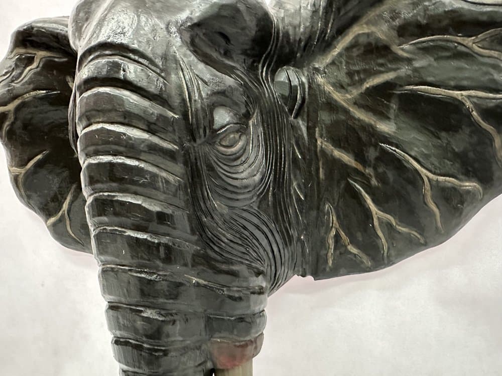 Rzeźba ścienna, głowa słonia, drewno czarne, Indonezja, lata 70. - 156165