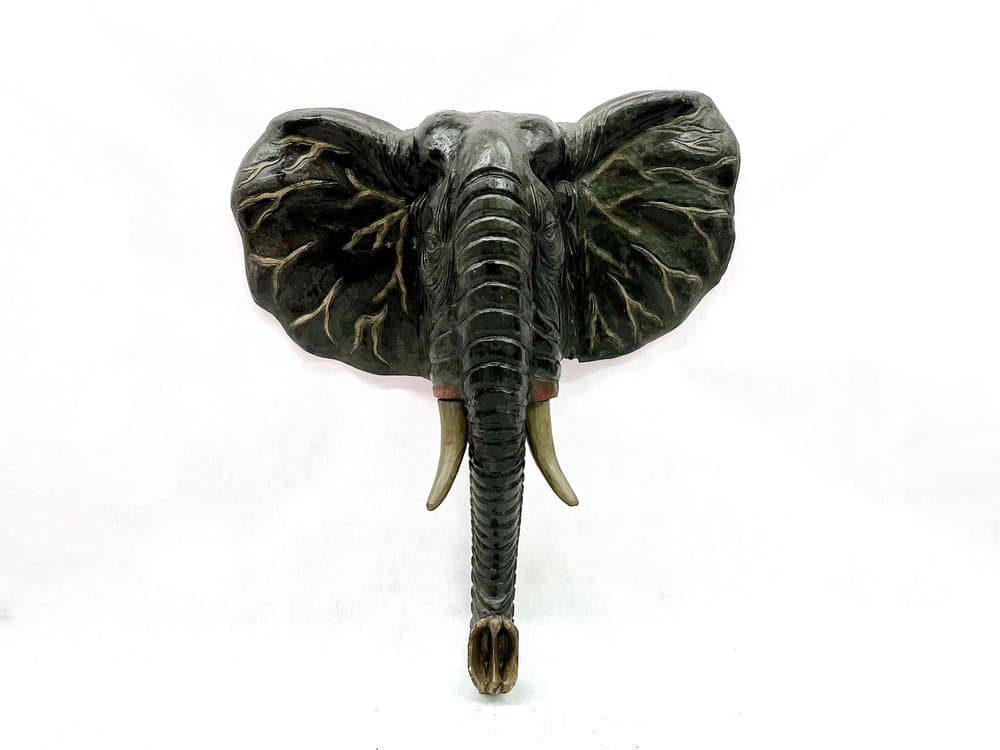 Rzeźba ścienna, głowa słonia, drewno czarne, Indonezja, lata 70. - 156162