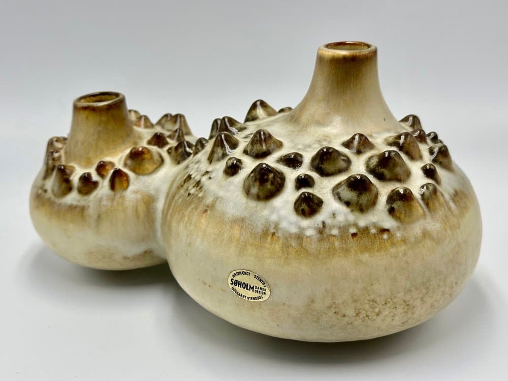 Double vase Model 3481 Sea Urchin, beige ceramic, by E. Johansen, Søholm, Denmark, 1960s - 156182