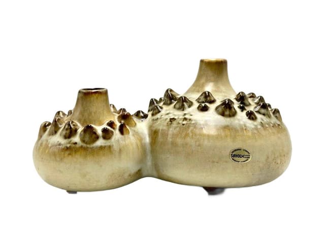 Double vase Model 3481 Sea Urchin, beige ceramic, by E. Johansen, Søholm, Denmark, 1960s - DIMENSION