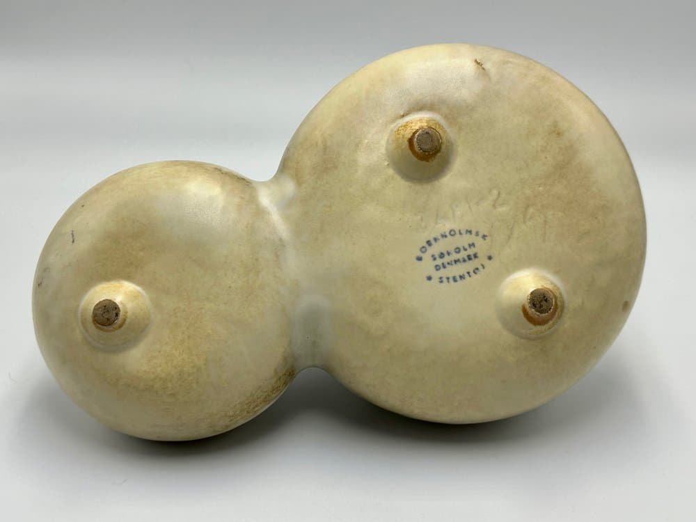 Double vase Model 3481 Sea Urchin, beige ceramic, by E. Johansen, Søholm, Denmark, 1960s - 156184