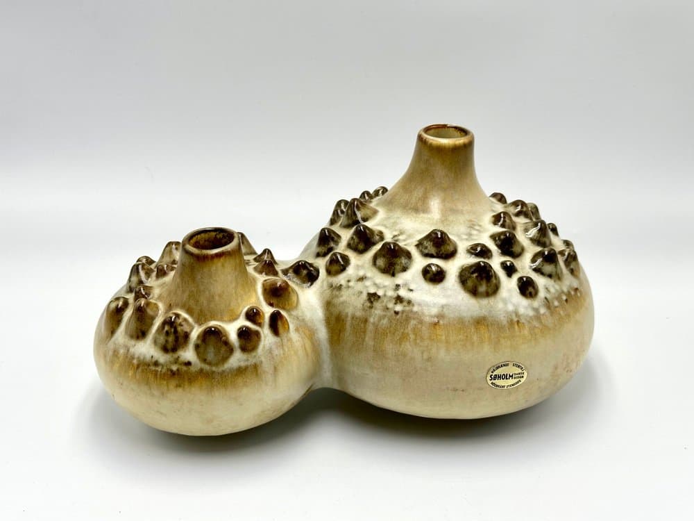 Double vase Model 3481 Sea Urchin, beige ceramic, by E. Johansen, Søholm, Denmark, 1960s - 156178