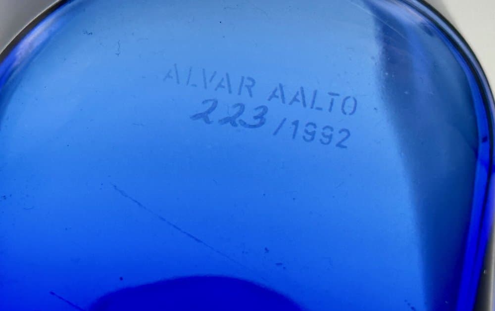 Vase Model 3030, blue glass, by A. Aalto, Iittala, Finland, 1990s. - 156198