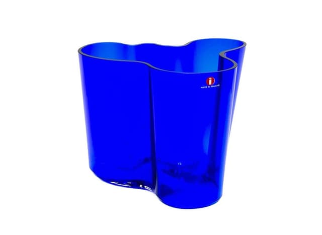 Vase Model 3030, blue glass, by A. Aalto, Iittala, Finland, 1990s. - DIMENSION