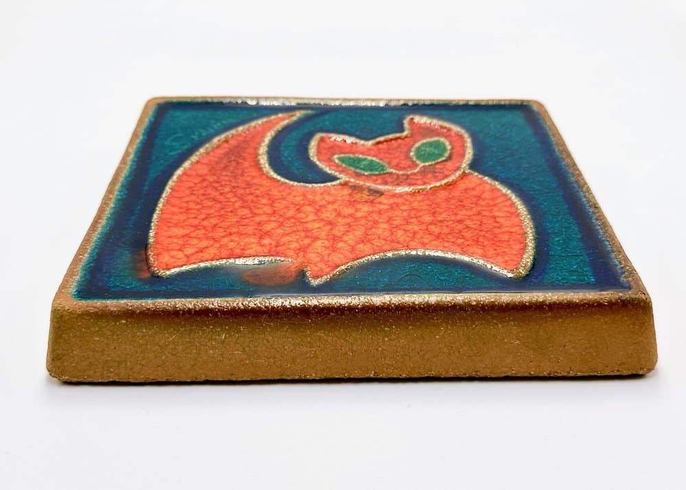 Relief ścienny z kotem, niebieski, ceramika, proj. J. Simon, Dania, lata 60. - 156203