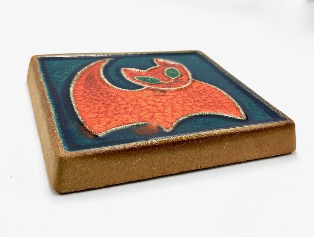 Relief ścienny z kotem, niebieski, ceramika, proj. J. Simon, Dania, lata 60. - 156207