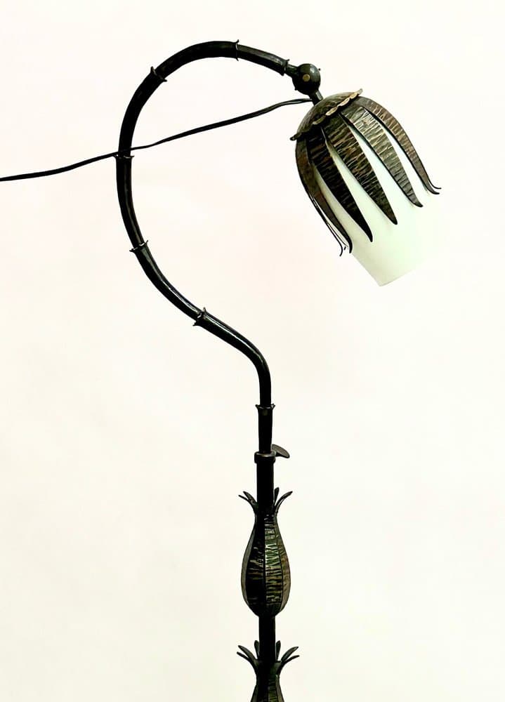 Floor lamp Brutalist, dark brown metal, Poland, 1970s. - 156243