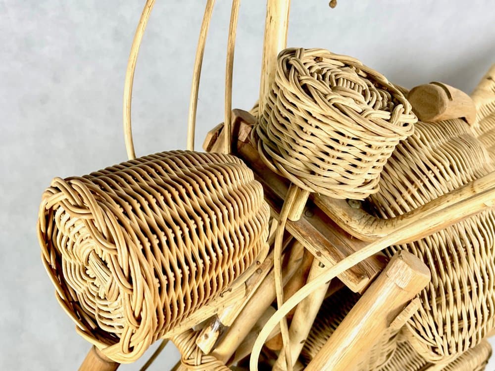 Rzeźba motocykl Harley Davidson, beżowy, bambus, Indie, lata 80. - 156300