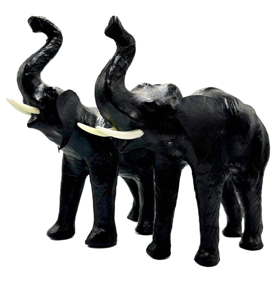 Komplet figur słoni, czarny, skóra naturalna, lata 60.