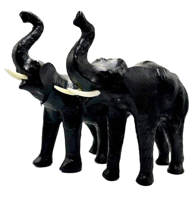 Komplet figur słoni, czarny, skóra naturalna, lata 60. - WYMIARY